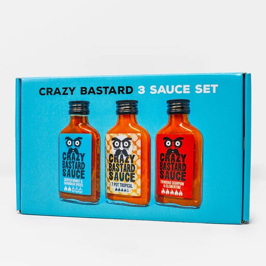 Crazy Bastard Caribbean Box – Hot Sauce Geschenkset – 3er Set – 3x100ml – Tropische Hot Sauce