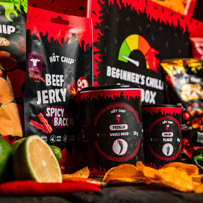 Anfänger-Chili-Geschenkbox – Scharfe Geschenkbox für Einsteiger | Würzige Snacks, Saucen & Gewürze | Perfektes Chili-Geschenk