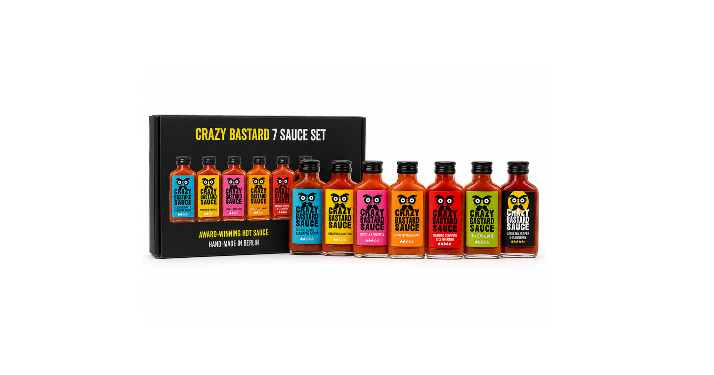 Crazy Bastard Hot Sauce Set – Komplette Hot Sauce Kollektion 7 x 100 ml