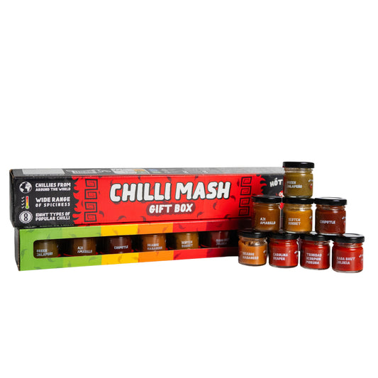 HOT-CHIP Chilipüree Probier-Set – 8 Chilisorten - Geschenkset (8 x 35 ml)