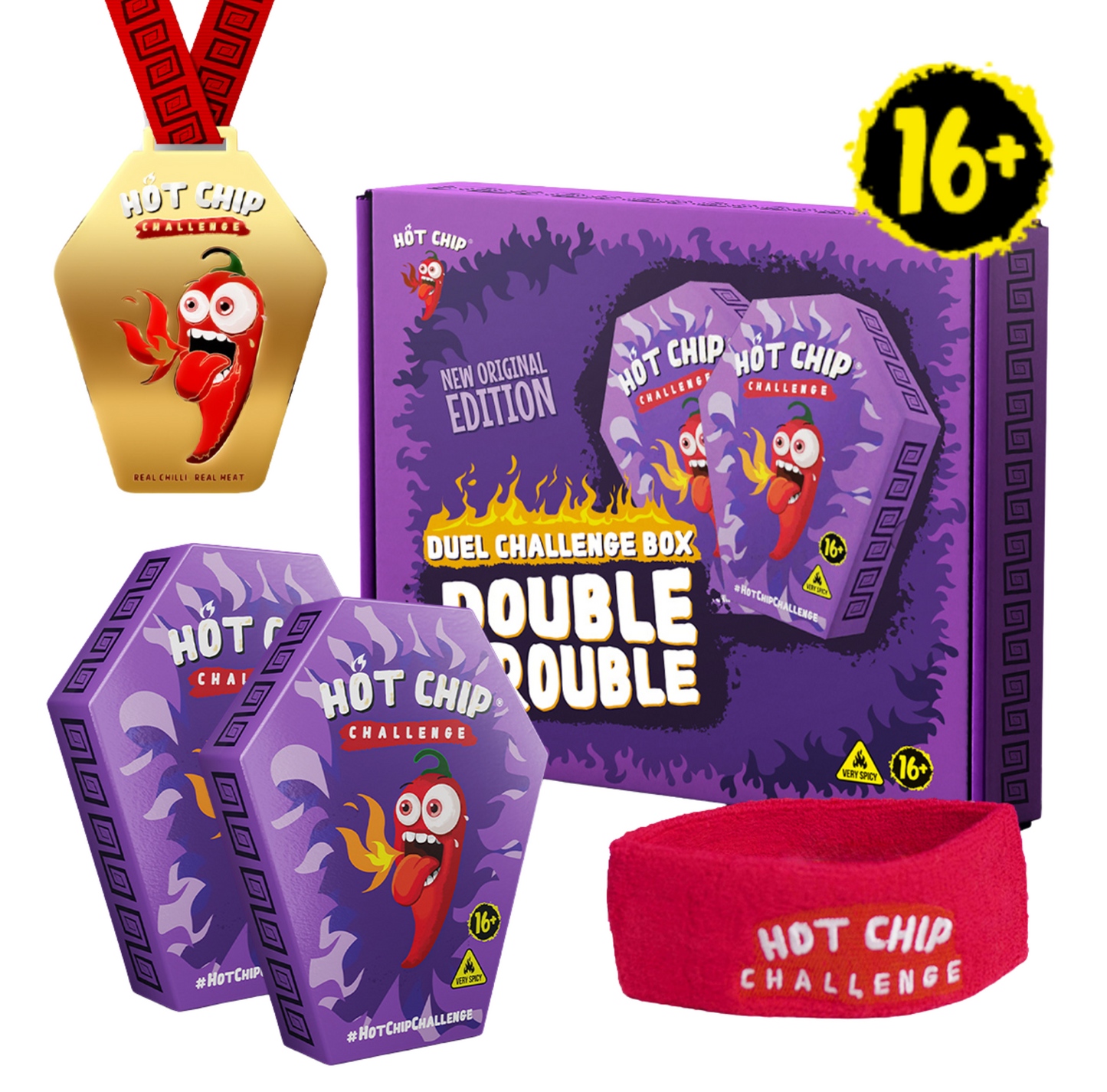 Hot Chip Duel Challenge Box Double Trouble – Extrem scharfe Challenge für 2 Personen mit Carolina Reaper