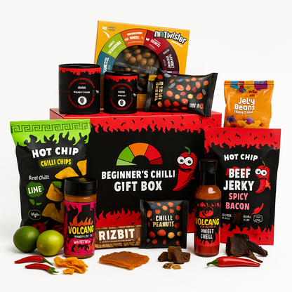Anfänger-Chili-Geschenkbox – Scharfe Geschenkbox für Einsteiger | Würzige Snacks, Saucen & Gewürze | Perfektes Chili-Geschenk