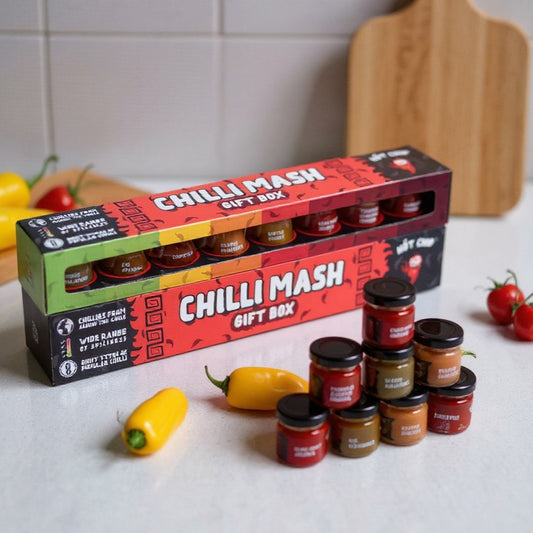HOT-CHIP Chilipüree Probier-Set – 8 Chilisorten - Geschenkset (8 x 35 ml)