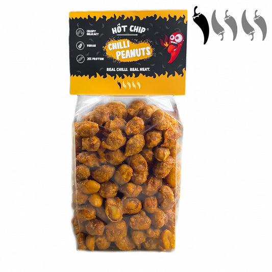 Chili Peanuts – Scharfe Erdnüsse von Hot Chip – Vegan, Knusprig, 20% Protein – 140g 