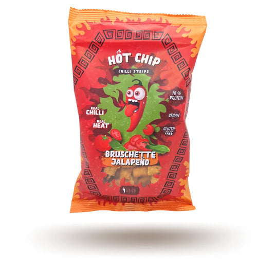 HOT CHIP - Bruchetta &amp; Jalapeno Strips Smoked Chips mit 18% Protein - Glutenfrei - Vegan - 80 Gramm 