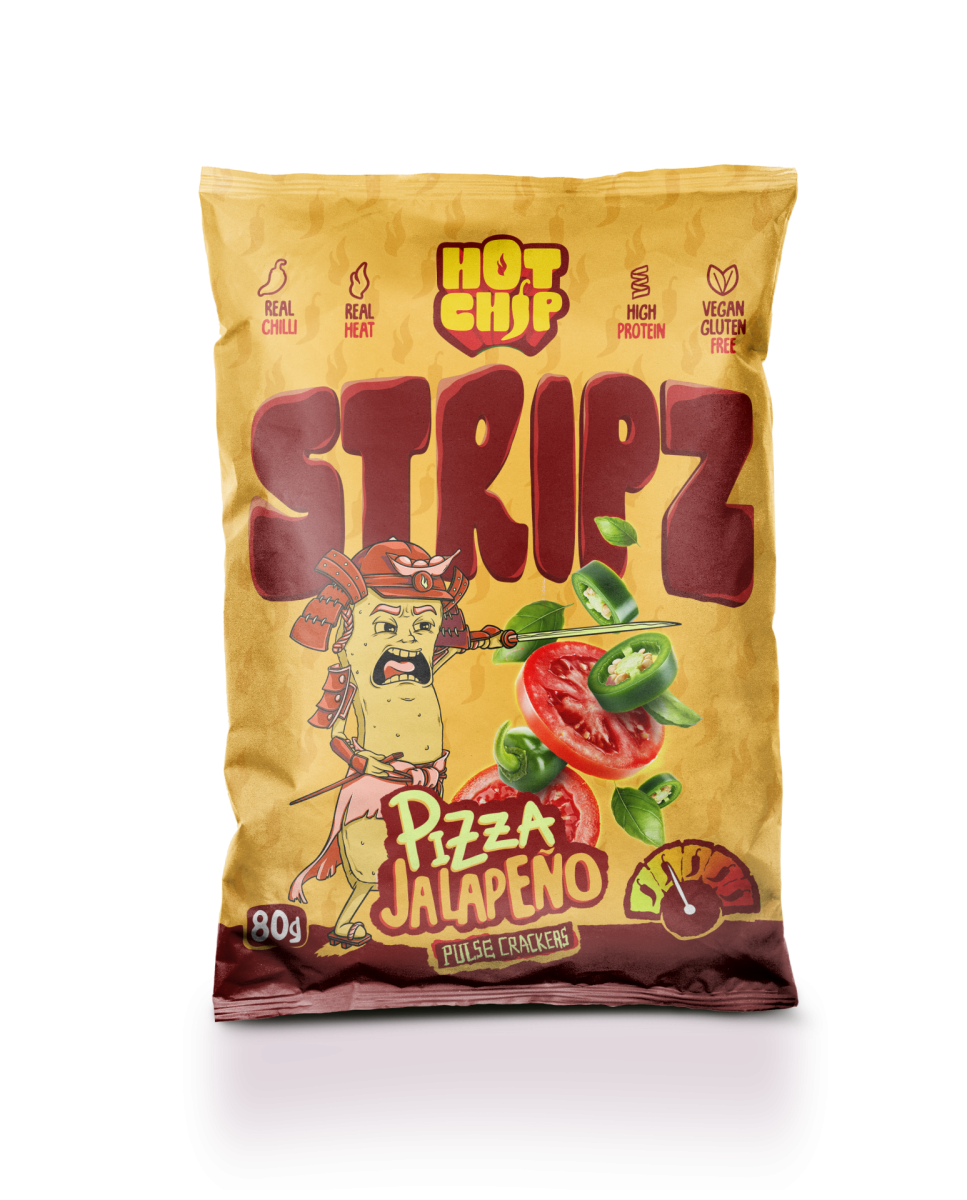 STRIPZ Pizza Jalapeño 80 g – Knapperige Vegan Eiwitsnack met Pizzasmaak