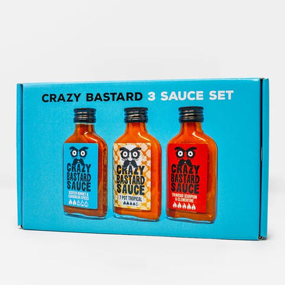 Crazy Bastard Caribbean Box – Hot Sauce Geschenkset – 3er Set – 3x100ml – Tropische Hot Sauce