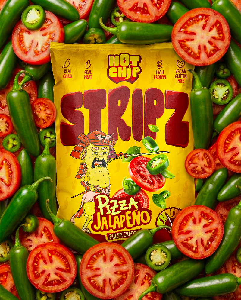 STRIPZ Pizza Jalapeño 80 g – Knapperige Vegan Eiwitsnack met Pizzasmaak