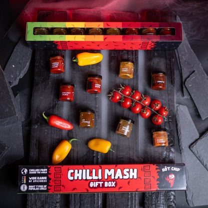 HOT-CHIP Chilipüree Probier-Set – 8 Chilisorten - Geschenkset (8 x 35 ml)