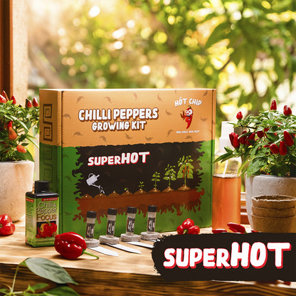 Chili-Anzuchtset Super Hot – Geschenkset für den Anbau extrem scharfer Chilis – Carolina Reaper, Naga Black, Trinidad Scorpion & Habanero